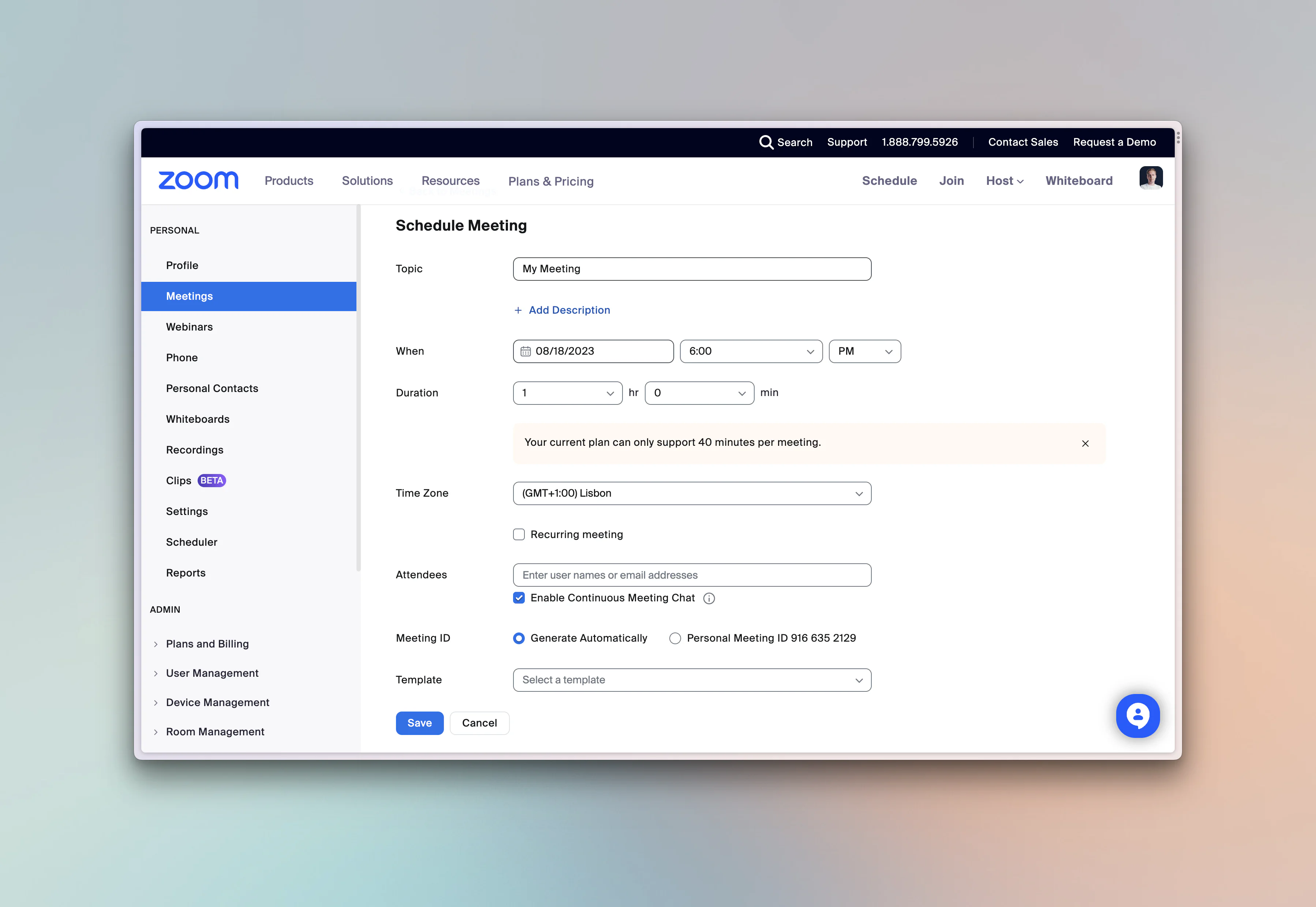 Zoom’s web scheduling