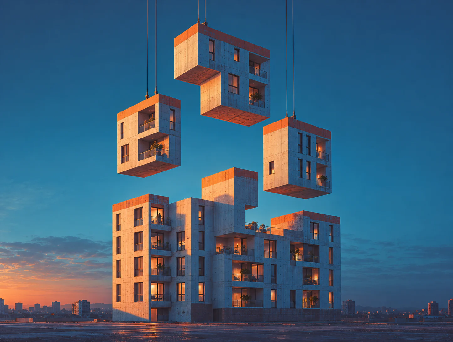 Building blocks rising into place