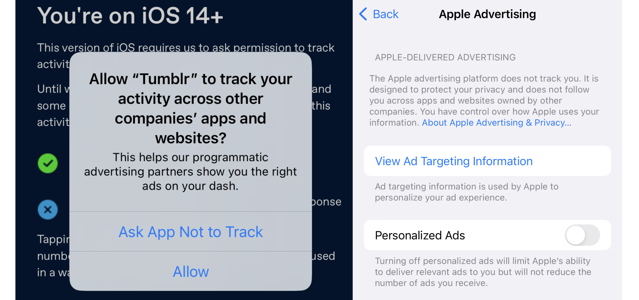 Apple ATT alongside the warning for their own ad network